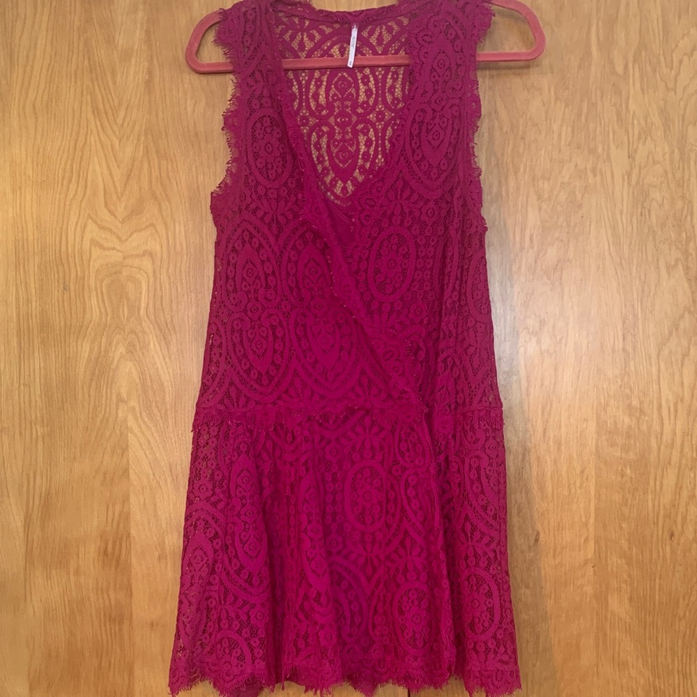 Free People Boho Lace Raspberry Dress for wedding guest festival or beach Sz XS